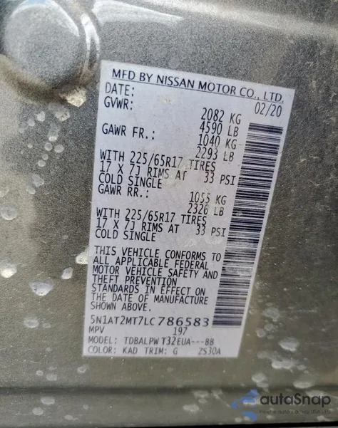 2020 Nissan Rogue S from USA, damaged, VIN 5N1AT2MT7LC786583